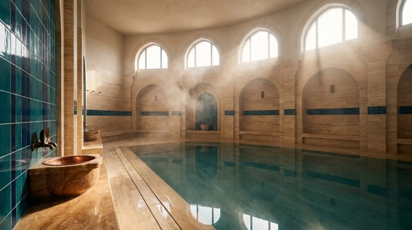Ozon A.Ş. — modern hamam ve havuz atmosferi (hero)